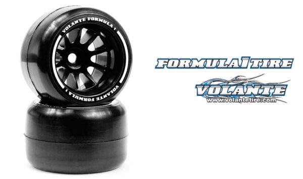 VOLANTE F1 Rear Rubber Slick Tires Asphalt Revolution Soft Compound Preglued (White)