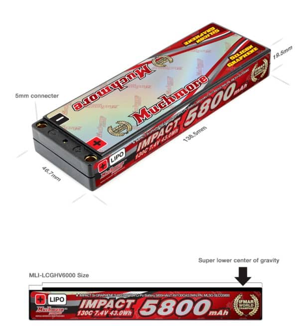 IMPACT Silicon Graphene Super LCG FD4 Li-Po Battery 5800mAh/7.4V 130C Flat Hard Case